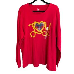 NWT Kim Rogers 2x Holiday Red Christmas Shirt JOY Casual Oversized Log Sleeve